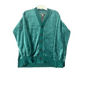 NWT Houston‎ White Unisex Dark Green Button Velour Luxurious Cardigan Sweater S